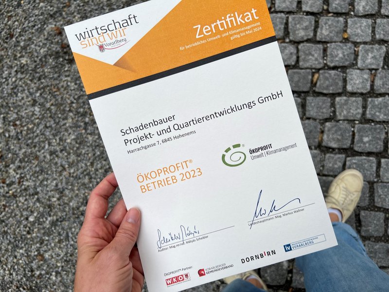 Ökoprofit - Zertifikat für Umwelt- und Klimamanagement für Büro Schadenbauer